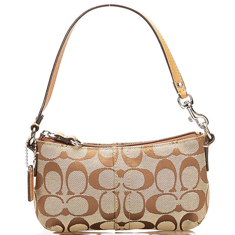 コーチ シグネチャー ポーチ ミニハンドバッグ ベージュ キャンバス レザー レディース COACH 【中古】