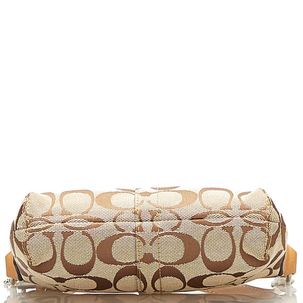 コーチ シグネチャー ポーチ ミニハンドバッグ ベージュ キャンバス レザー レディース COACH 【中古】