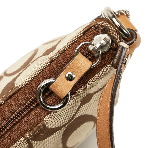 コーチ シグネチャー ポーチ ミニハンドバッグ ベージュ キャンバス レザー レディース COACH 【中古】