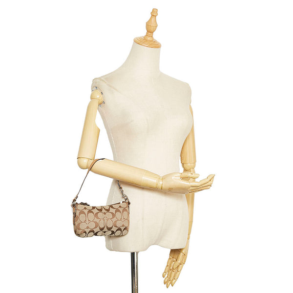 コーチ シグネチャー ポーチ ミニハンドバッグ ベージュ キャンバス レザー レディース COACH 【中古】