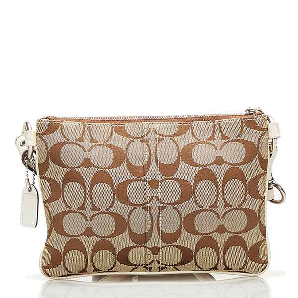 コーチ シグネチャー ボディバッグ ウエストバッグ ベージュ ホワイト キャンバス レザー レディース COACH 【中古】