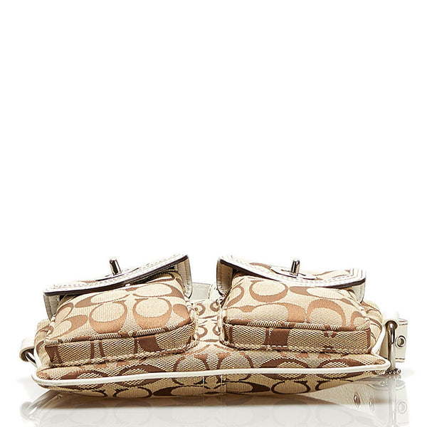 コーチ シグネチャー ボディバッグ ウエストバッグ ベージュ ホワイト キャンバス レザー レディース COACH 【中古】