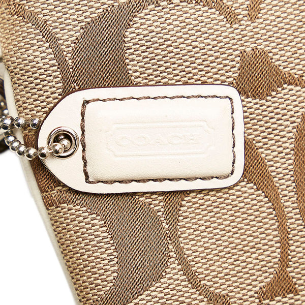 コーチ シグネチャー ボディバッグ ウエストバッグ ベージュ ホワイト キャンバス レザー レディース COACH 【中古】