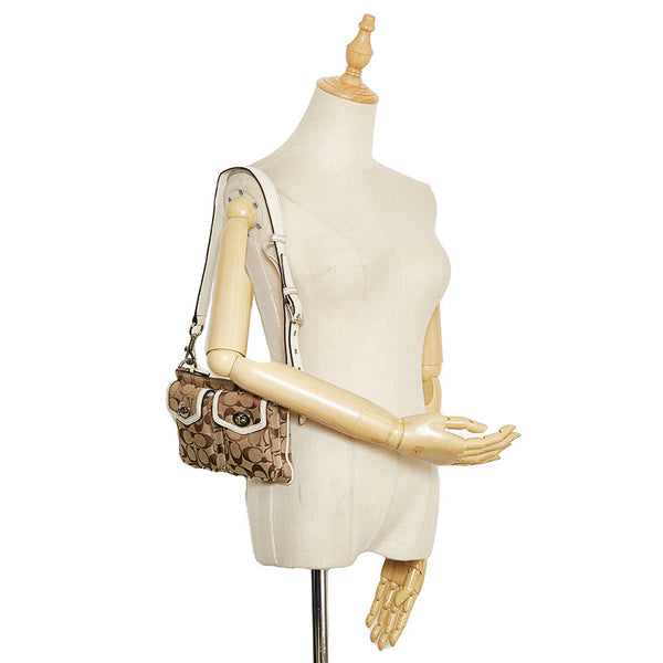 コーチ シグネチャー ボディバッグ ウエストバッグ ベージュ ホワイト キャンバス レザー レディース COACH 【中古】