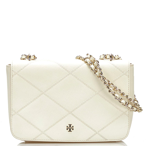トリーバーチ キラ チェーン ショルダーバッグ ホワイト レザー レディース Tory Burch 【中古】