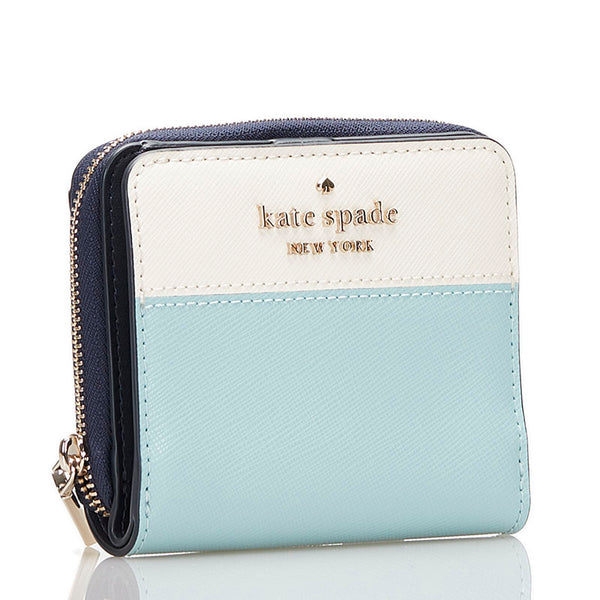 ケイトスペード ステイシー 二つ折り財布 WLR00636 ライトブルー ホワイト レザー レディース Kate Spade 【中古】