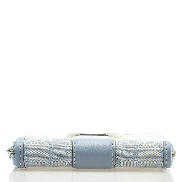 コーチ シグネチャー 二つ折り財布 コンパクトウォレット ライトブルー レザー レディース COACH 【中古】