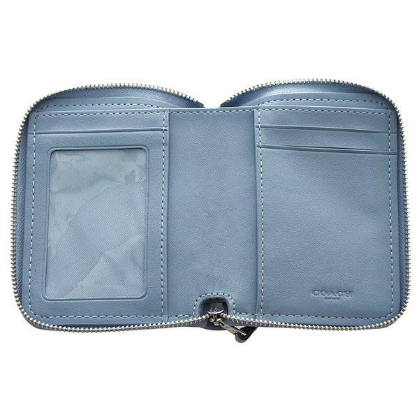 コーチ シグネチャー 二つ折り財布 コンパクトウォレット ライトブルー レザー レディース COACH 【中古】