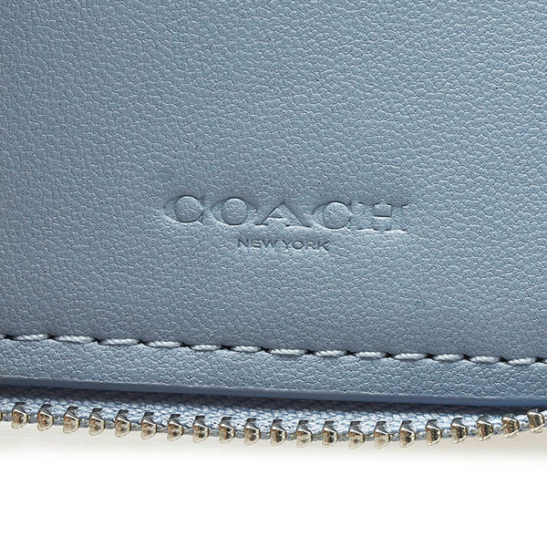 コーチ シグネチャー 二つ折り財布 コンパクトウォレット ライトブルー レザー レディース COACH 【中古】