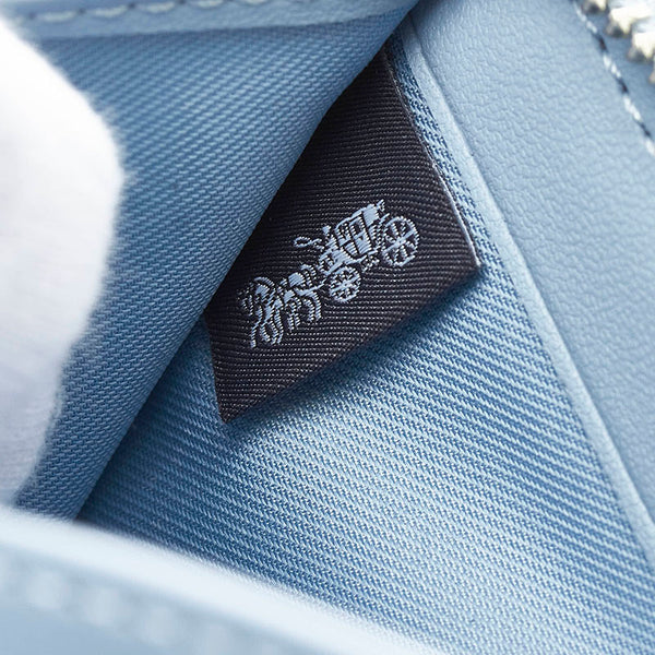 コーチ シグネチャー 二つ折り財布 コンパクトウォレット ライトブルー レザー レディース COACH 【中古】