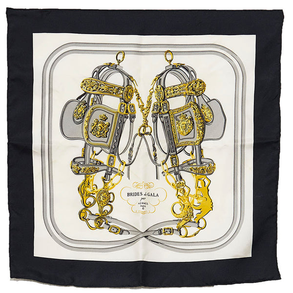 エルメス カレ45 BRIDES de GALA 式典用馬勒 スカーフ ブラック マルチカラー シルク レディース HERMES 【中古】