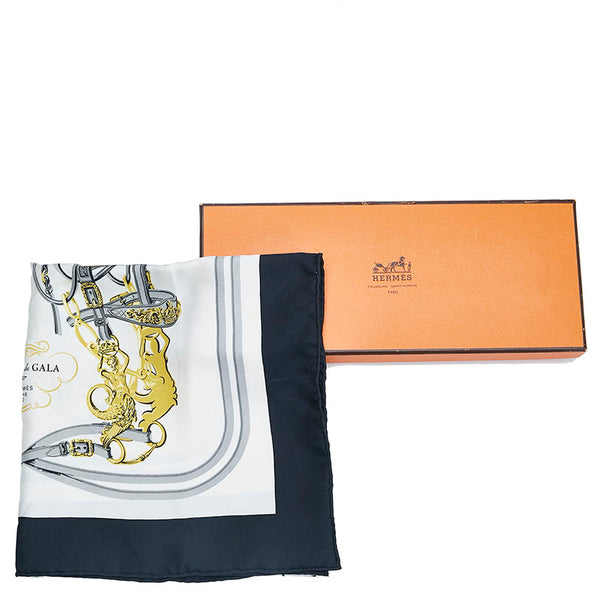 エルメス カレ45 BRIDES de GALA 式典用馬勒 スカーフ ブラック マルチカラー シルク レディース HERMES 【中古】