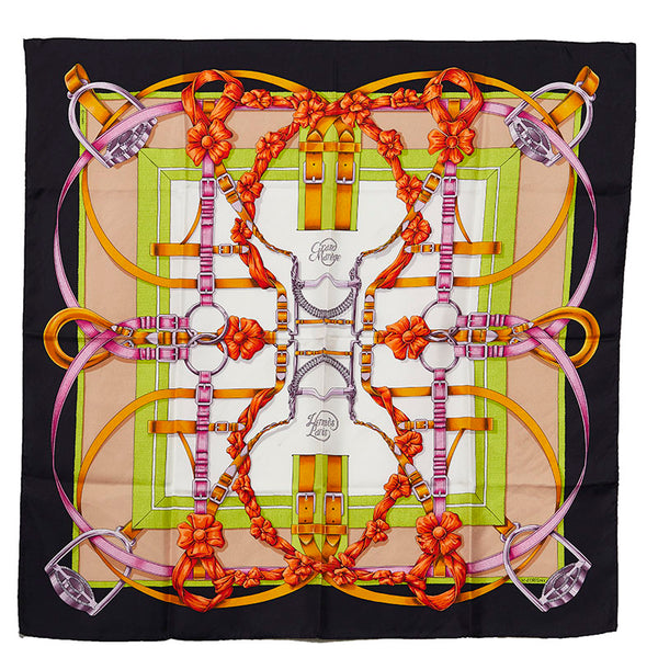 エルメス カレ90 Grand Manege  大調教術  スカーフ ブラック マルチカラー シルク レディース HERMES 【中古】