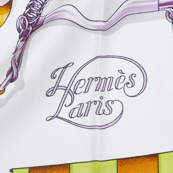 エルメス カレ90 Grand Manege  大調教術  スカーフ ブラック マルチカラー シルク レディース HERMES 【中古】