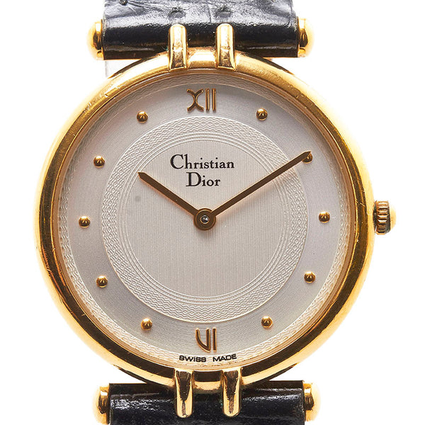 ディオール ベルト（社外品） 腕時計 3065 クオーツ シルバー文字盤 ステンレススチール レザー メンズ Dior 【中古】