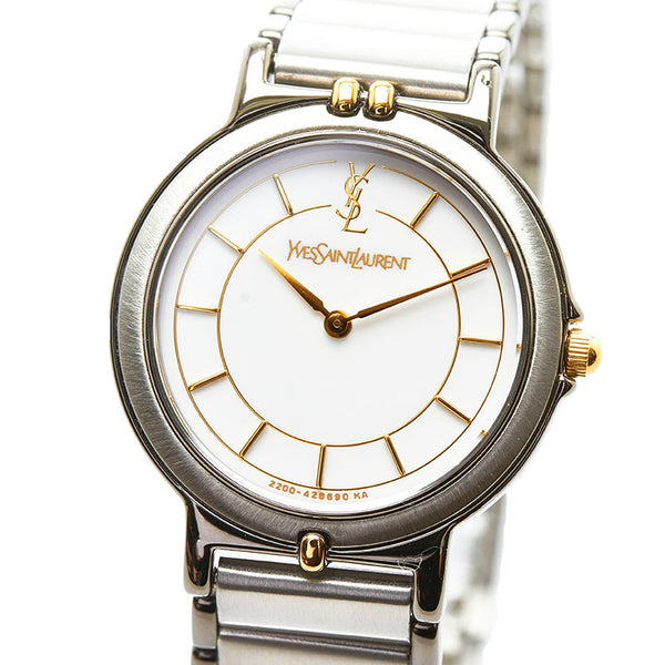 サンローラン 腕時計 2200-228499 TA クオーツ アイボリー文字盤 ステンレススチール レディース SAINT LAURENT 【中古】