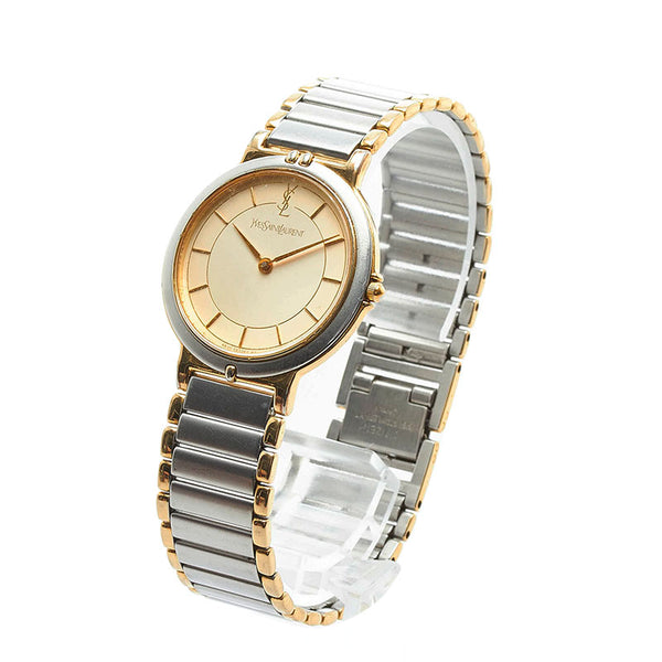 サンローラン コンビ 腕時計 4620-E62267YO クオーツ ゴールド文字盤 ステンレススチール レディース SAINT LAURENT 【中古】