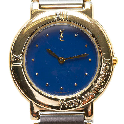 サンローラン シチズン製 コンビ 腕時計 4620-E60957Y クオーツ ブルー文字盤 ステンレススチール レディース SAINT LAURENT 【中古】