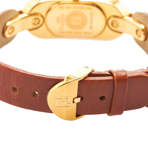 フェンディ 腕時計 3400L クオーツ ゴールド文字盤 レザー ステンレススチール レディース FENDI 【中古】