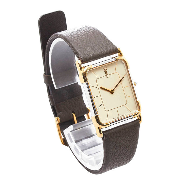 サンローラン コンビ 腕時計 クオーツ ホワイト文字盤 ステンレススチール レザー メンズ SAINT LAURENT 【中古】