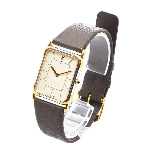 サンローラン コンビ 腕時計 クオーツ ホワイト文字盤 ステンレススチール レザー メンズ SAINT LAURENT 【中古】