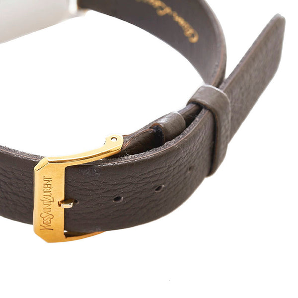 サンローラン コンビ 腕時計 クオーツ ホワイト文字盤 ステンレススチール レザー メンズ SAINT LAURENT 【中古】