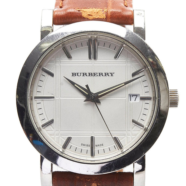バーバリー ベルト(社外品) 腕時計 クオーツ ホワイト文字盤 ステンレススチール レザー メンズ BURBERRY 【中古】