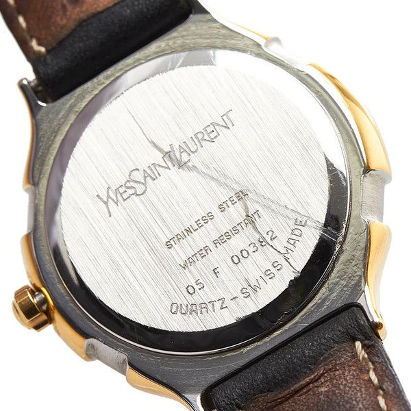 サンローラン 腕時計 クオーツ シルバー文字盤 ステンレススチール レザー レディース SAINT LAURENT 【中古】