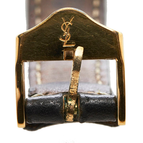 サンローラン 腕時計 クオーツ シルバー文字盤 ステンレススチール レザー レディース SAINT LAURENT 【中古】