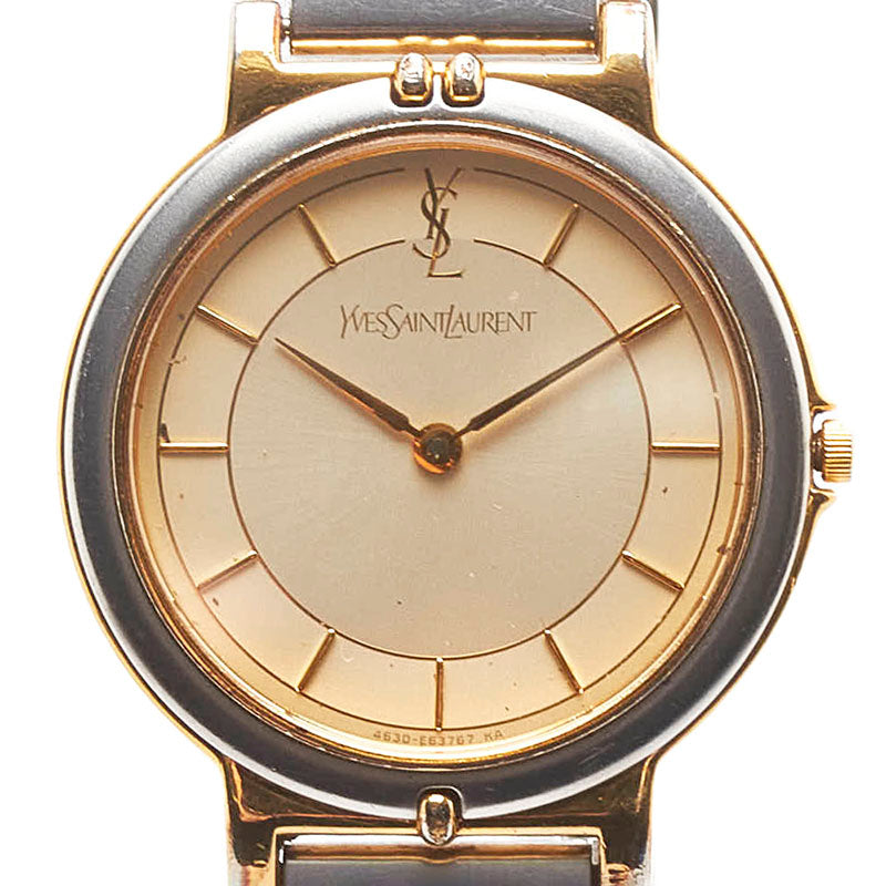 サンローラン コンビ 腕時計 4620-E62267YO クオーツ ベージュ文字盤 ステンレススチール レディース SAINT LAURENT 【中古】