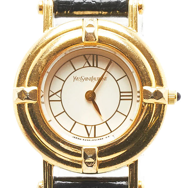 サンローラン ベルト(社外品) 腕時計 5420-F46649Y クオーツ ホワイト文字盤 ステンレススチール レザー レディース SAINT LAURENT 【中古】