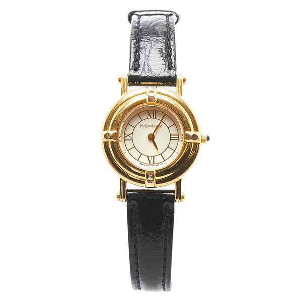 サンローラン ベルト(社外品) 腕時計 5420-F46649Y クオーツ ホワイト文字盤 ステンレススチール レザー レディース SAINT LAURENT 【中古】