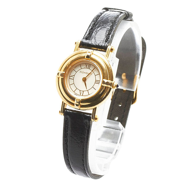 サンローラン ベルト(社外品) 腕時計 5420-F46649Y クオーツ ホワイト文字盤 ステンレススチール レザー レディース SAINT LAURENT 【中古】