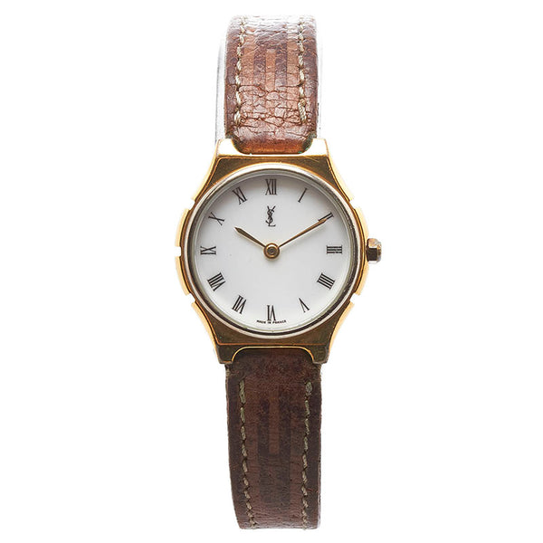 サンローラン 腕時計 クオーツ ホワイト文字盤 ステンレススチール レザー レディース SAINT LAURENT 【中古】