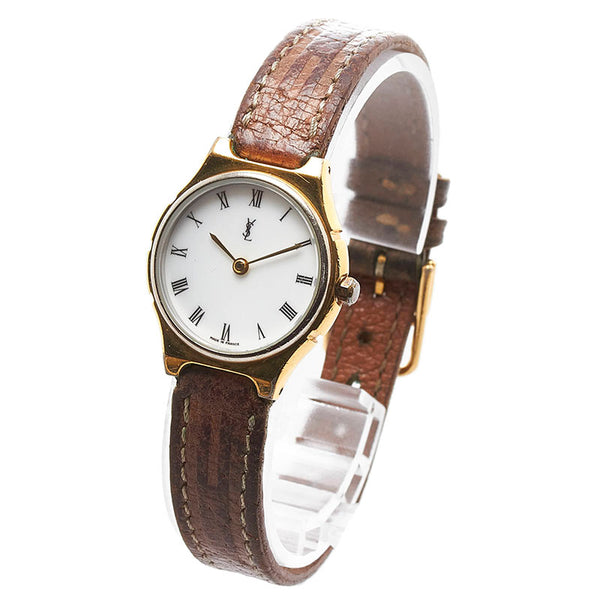 サンローラン 腕時計 クオーツ ホワイト文字盤 ステンレススチール レザー レディース SAINT LAURENT 【中古】