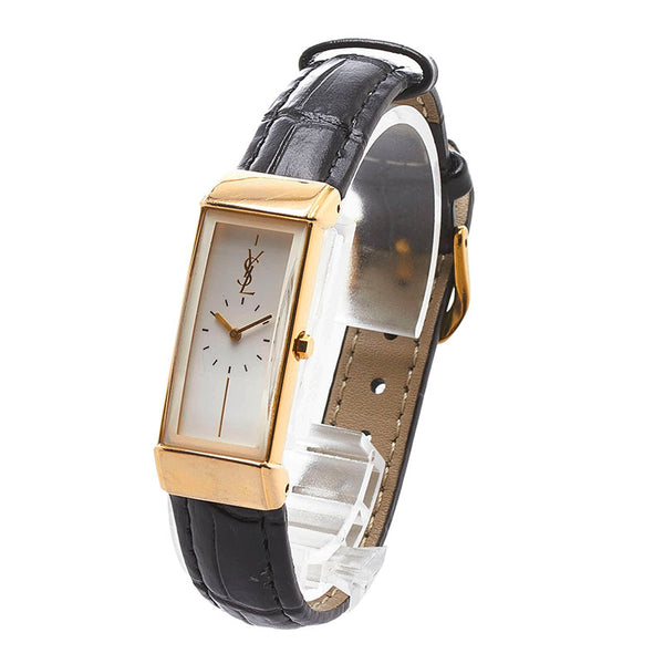 サンローラン 腕時計 5421-H09774 クオーツ ホワイト文字盤 メッキ レザー レディース SAINT LAURENT 【中古】