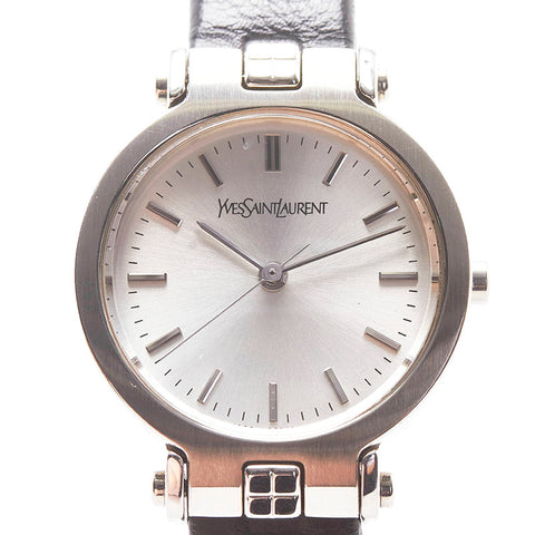 サンローラン 腕時計 1032 H23028 Y クオーツ シルバー文字盤 ステンレススチール レザー レディース SAINT LAURENT 【中古】