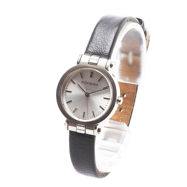 サンローラン 腕時計 1032 H23028 Y クオーツ シルバー文字盤 ステンレススチール レザー レディース SAINT LAURENT 【中古】