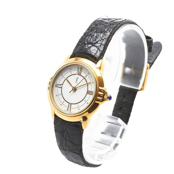 サンローラン 腕時計 クオーツ ホワイト文字盤 ステンレススチール レディース SAINT LAURENT 【中古】