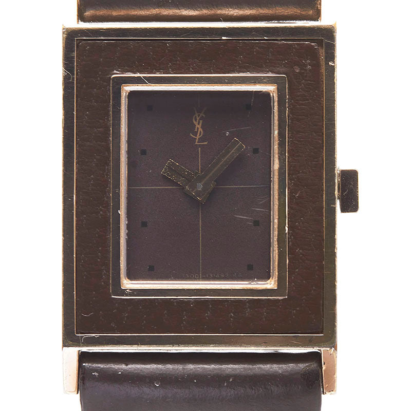 サンローラン ベルト(社外品) 腕時計 4-131304YO クオーツ ブラウン文字盤 ステンレススチール レザー レディース SAINT LAURENT 【中古】