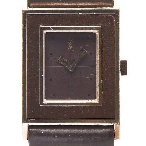 サンローラン ベルト(社外品) 腕時計 4-131304YO クオーツ ブラウン文字盤 ステンレススチール レザー レディース SAINT LAURENT 【中古】
