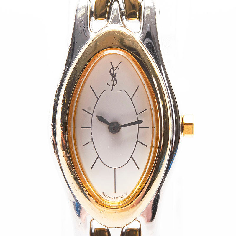 サンローラン 腕時計 5421-H08134 クオーツ ホワイト文字盤 ステンレススチール レディース SAINT LAURENT 【中古】