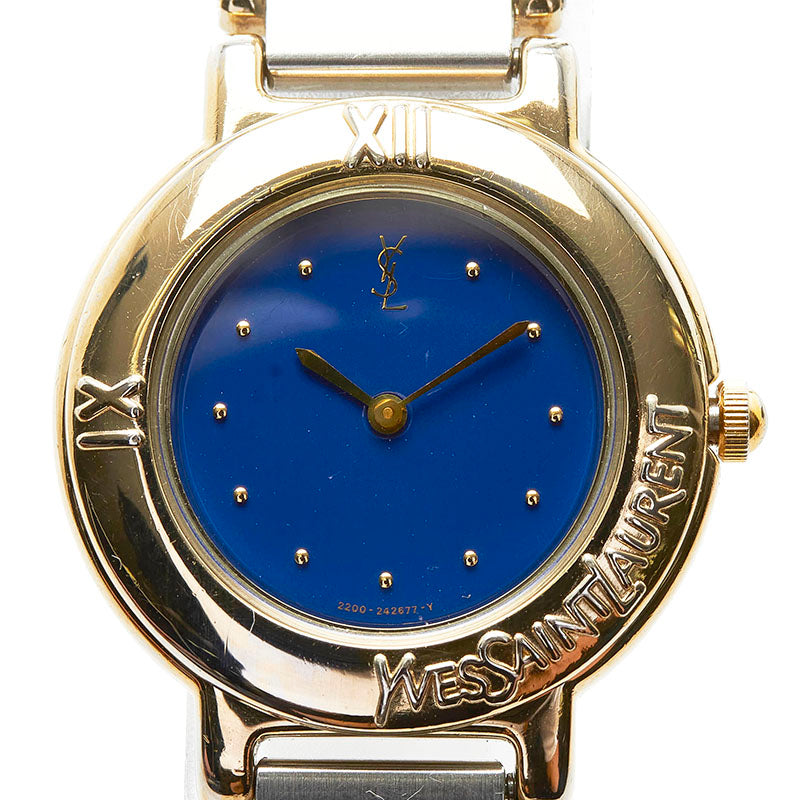 サンローラン 腕時計 2200-229789 クオーツ ブルー文字盤 ステンレススチール レディース SAINT LAURENT 【中古】