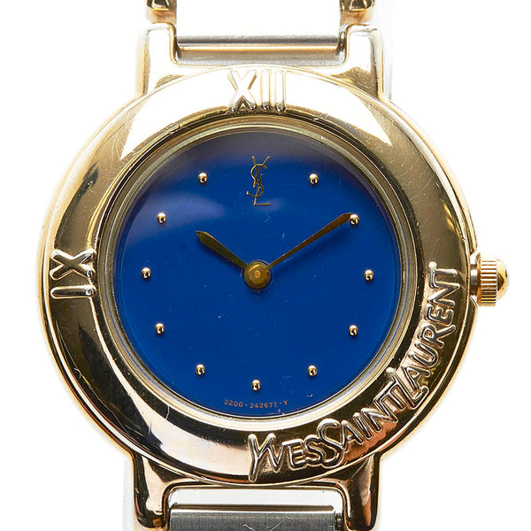 サンローラン 腕時計 2200-229789 クオーツ ブルー文字盤 ステンレススチール レディース SAINT LAURENT 【中古】