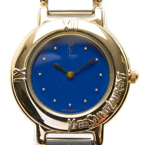 サンローラン 腕時計 2200-229789 クオーツ ブルー文字盤 ステンレススチール レディース SAINT LAURENT 【中古】