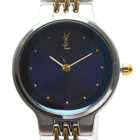 サンローラン 腕時計 5421-H10058Y クオーツ ネイビー文字盤 ステンレススチール レディース SAINT LAURENT 【中古】