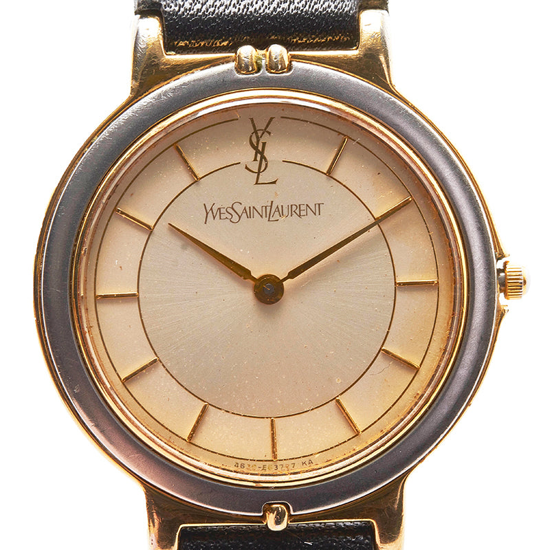 サンローラン ベルト（社外品） 腕時計 4620-E62267Y クオーツ アイボリー文字盤 ステンレススチール レザー メンズ SAINT LAURENT 【中古】