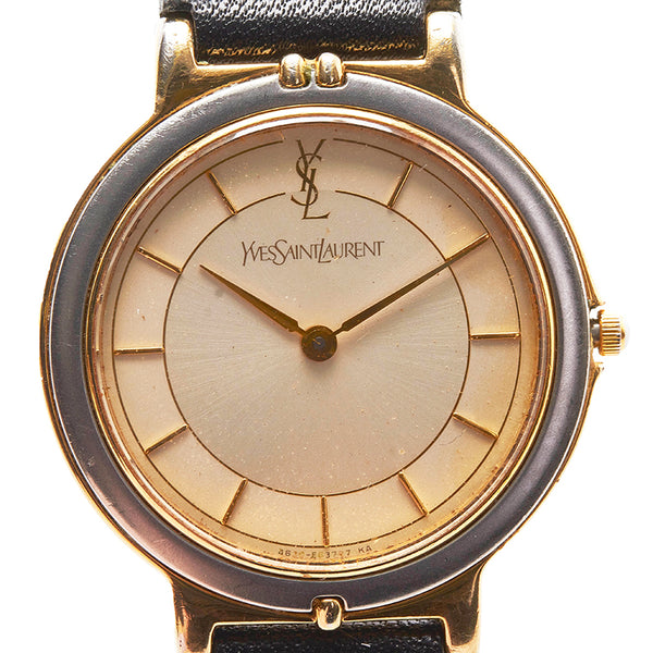 サンローラン ベルト（社外品） 腕時計 4620-E62267Y クオーツ アイボリー文字盤 ステンレススチール レザー メンズ SAINT LAURENT 【中古】