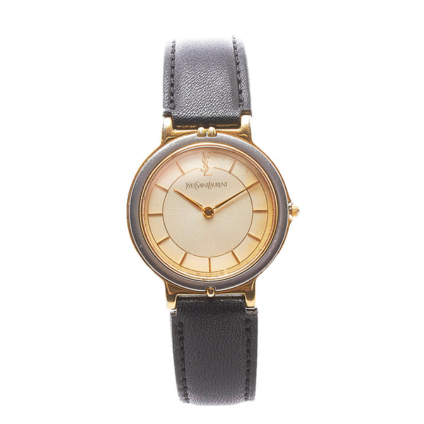 サンローラン ベルト（社外品） 腕時計 4620-E62267Y クオーツ アイボリー文字盤 ステンレススチール レザー メンズ SAINT LAURENT 【中古】