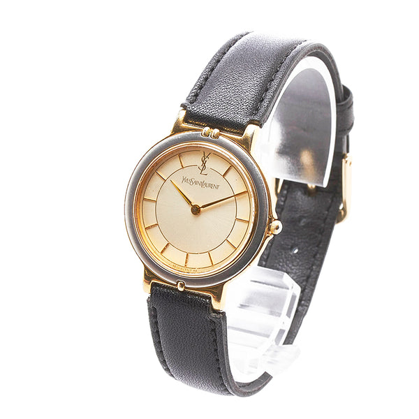 サンローラン ベルト（社外品） 腕時計 4620-E62267Y クオーツ アイボリー文字盤 ステンレススチール レザー メンズ SAINT LAURENT 【中古】